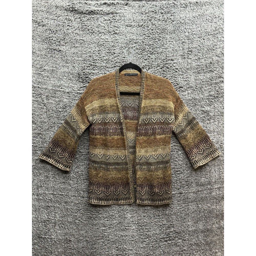 Peruvian Connection Baby Alpaca Wool Cardigan Aztec Pattern Brown Multi Small